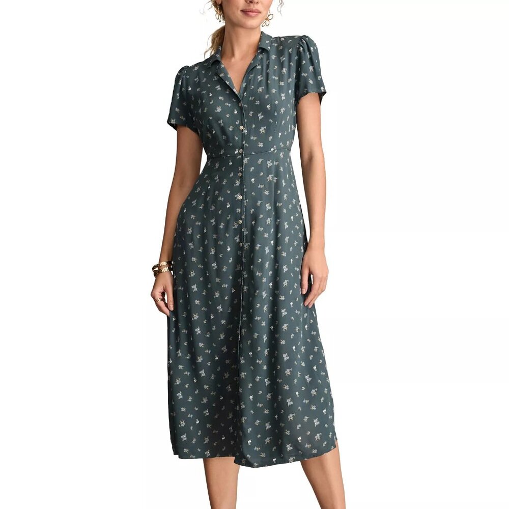 Lucky Brand - collared, button-front dress - blue/green - size large